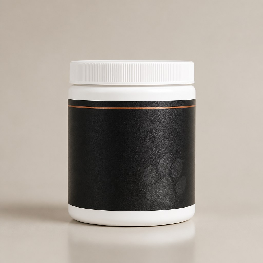 White supplement jar with a plain printed label, used as the base for the label preview